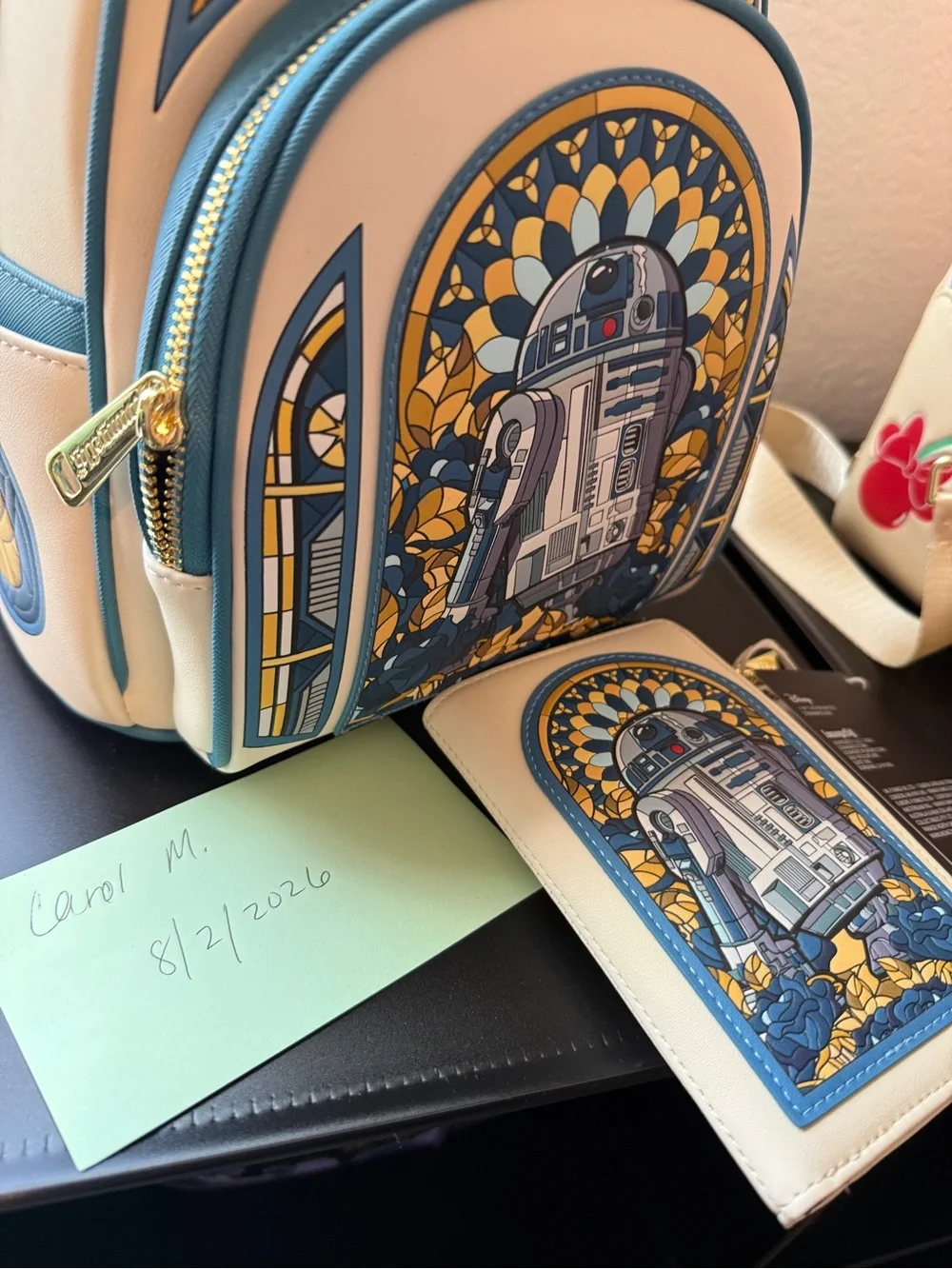 Loungefly Star Wars R2-D2 Cream and Blue Mini Backpack with Wallet